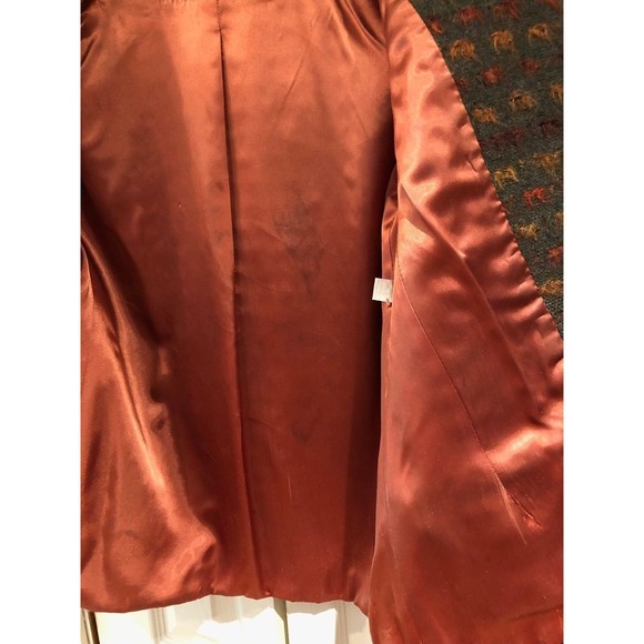 Vintage Elliot Lauren Open Front Textured Wool Blazer Jacket Brown Orange Silk - Picture 9 of 12